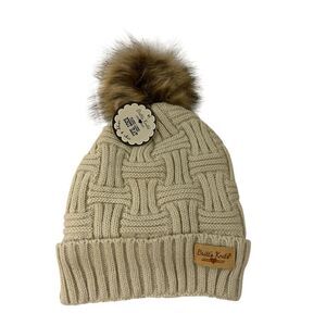 Britt’s Knit winter toboggan hat fur Pom pom plush lined new
